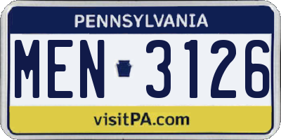 PA license plate MEN3126