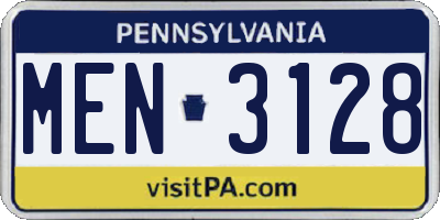 PA license plate MEN3128