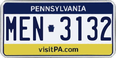 PA license plate MEN3132