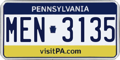 PA license plate MEN3135