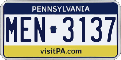 PA license plate MEN3137