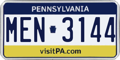 PA license plate MEN3144
