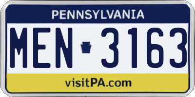 PA license plate MEN3163