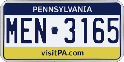PA license plate MEN3165
