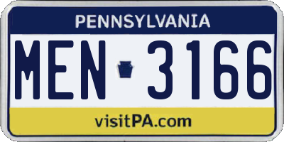 PA license plate MEN3166