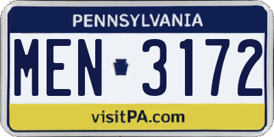 PA license plate MEN3172
