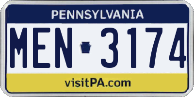PA license plate MEN3174