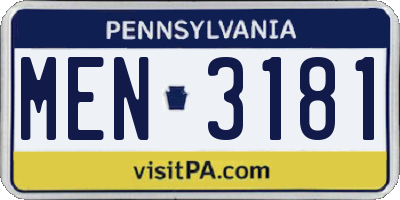 PA license plate MEN3181