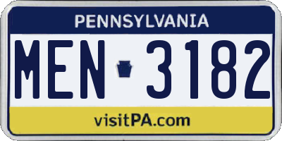 PA license plate MEN3182