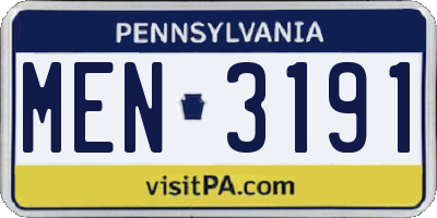 PA license plate MEN3191
