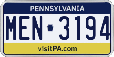 PA license plate MEN3194