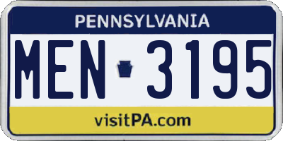 PA license plate MEN3195
