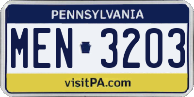 PA license plate MEN3203