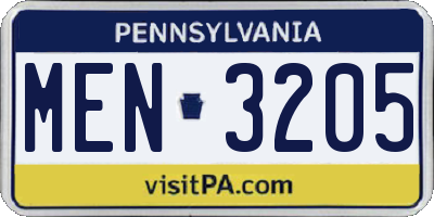 PA license plate MEN3205