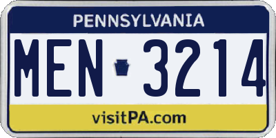 PA license plate MEN3214