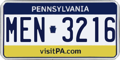 PA license plate MEN3216