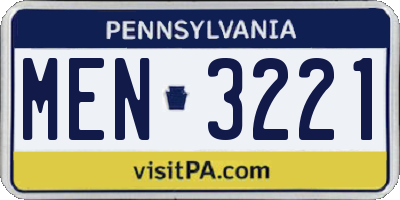 PA license plate MEN3221
