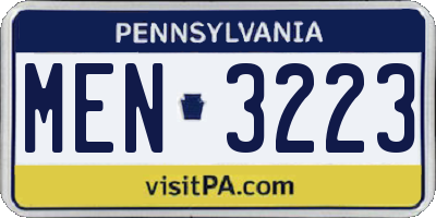 PA license plate MEN3223