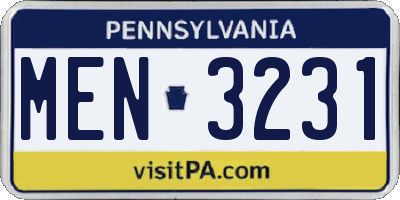 PA license plate MEN3231