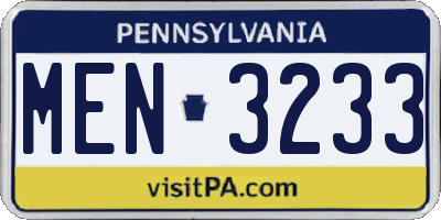 PA license plate MEN3233