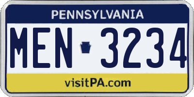 PA license plate MEN3234