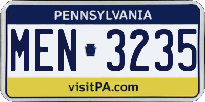 PA license plate MEN3235