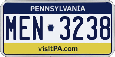 PA license plate MEN3238
