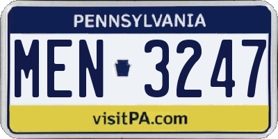 PA license plate MEN3247