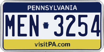PA license plate MEN3254