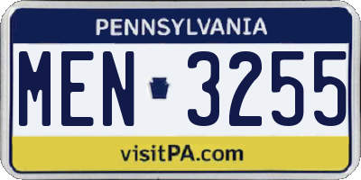 PA license plate MEN3255
