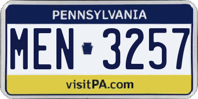 PA license plate MEN3257