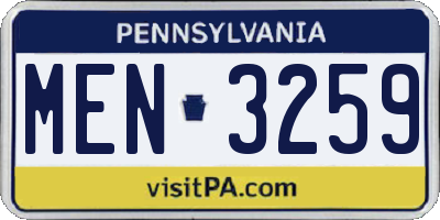 PA license plate MEN3259