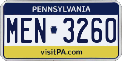PA license plate MEN3260