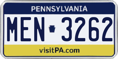 PA license plate MEN3262