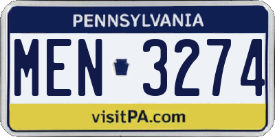 PA license plate MEN3274