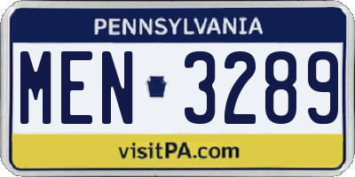 PA license plate MEN3289