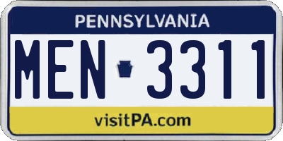 PA license plate MEN3311