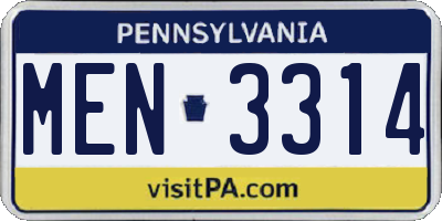 PA license plate MEN3314
