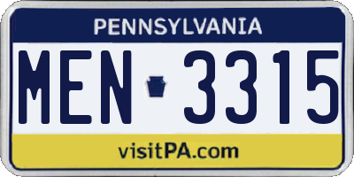 PA license plate MEN3315