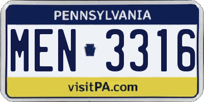 PA license plate MEN3316