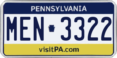 PA license plate MEN3322