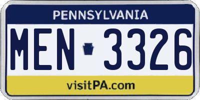 PA license plate MEN3326