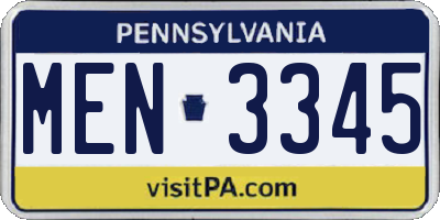 PA license plate MEN3345