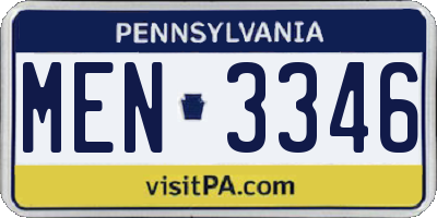 PA license plate MEN3346