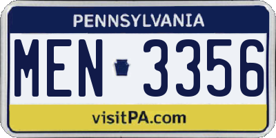PA license plate MEN3356