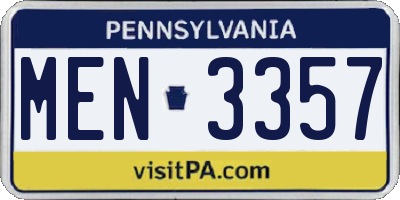 PA license plate MEN3357