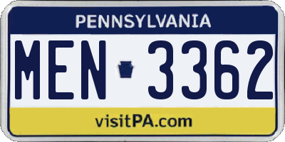 PA license plate MEN3362