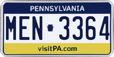 PA license plate MEN3364