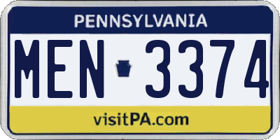 PA license plate MEN3374