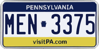 PA license plate MEN3375